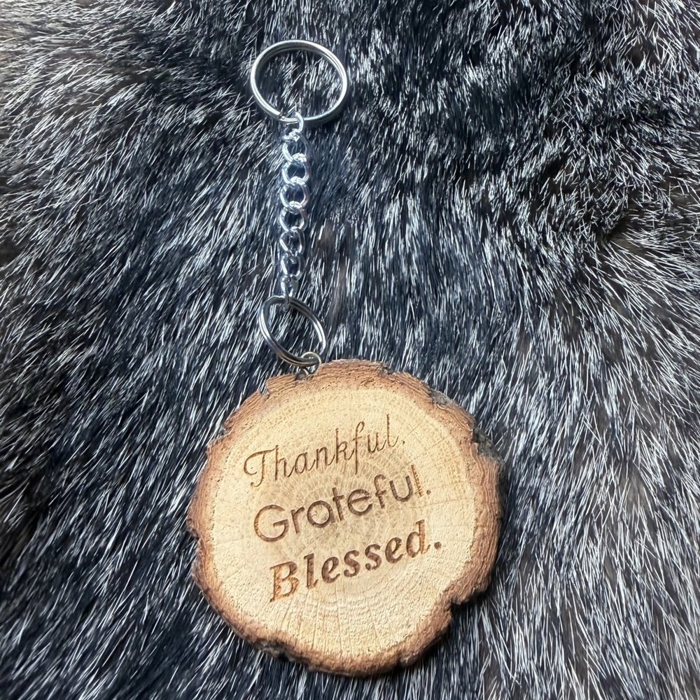 Wooden Thankful Grateful Blessed Keychain